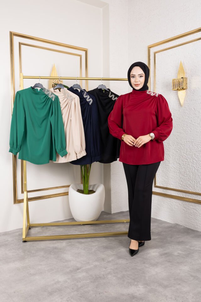 OMZU TAŞLI  BLUZ BORDO