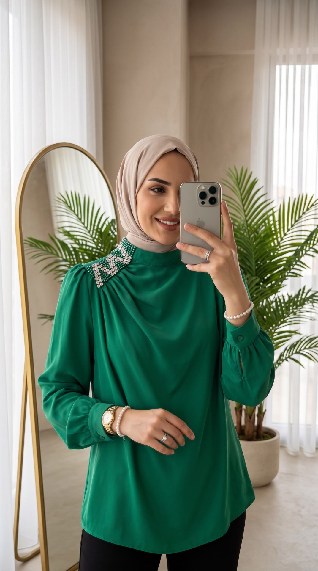 OMZU TAŞLI BLUZ YEŞİL