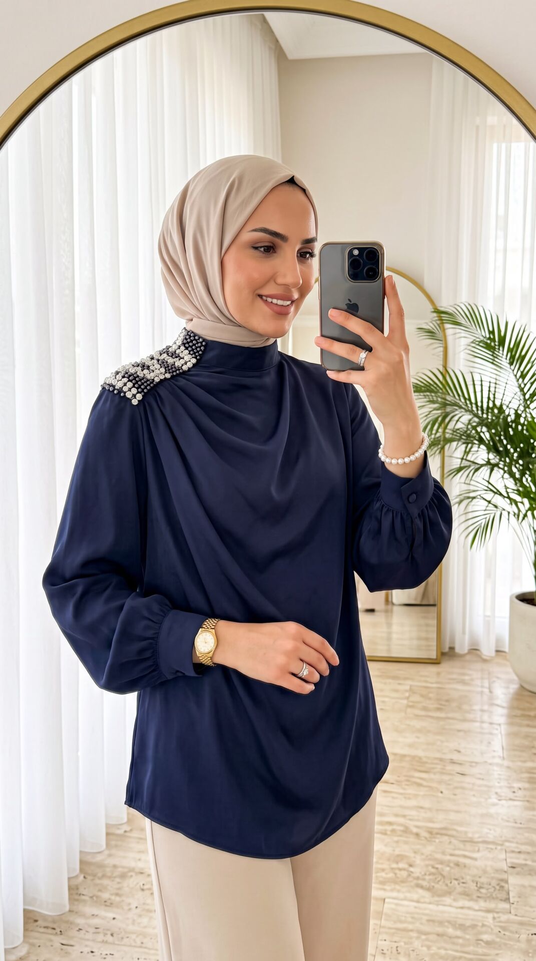 OMZU TAŞLI BLUZ LACİVERT