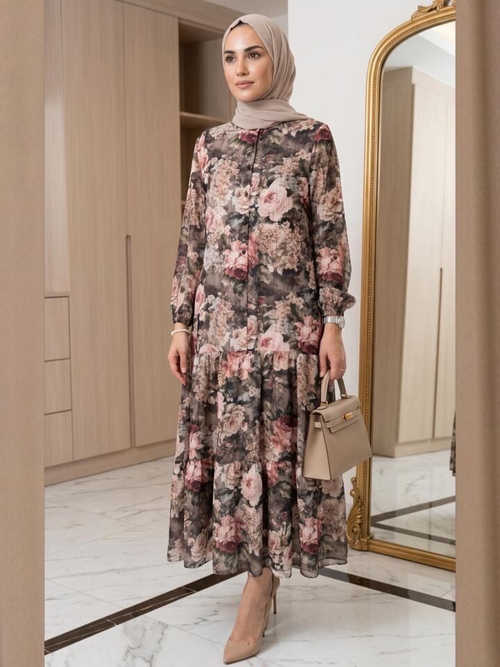 İTALYAN QUPRA KUMAŞ FLORA  ELBİSE